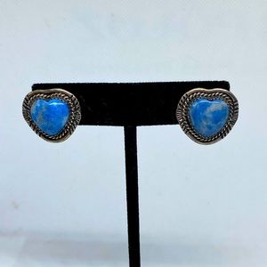 Vintage Denim Lapis Sterling Heart Earrings